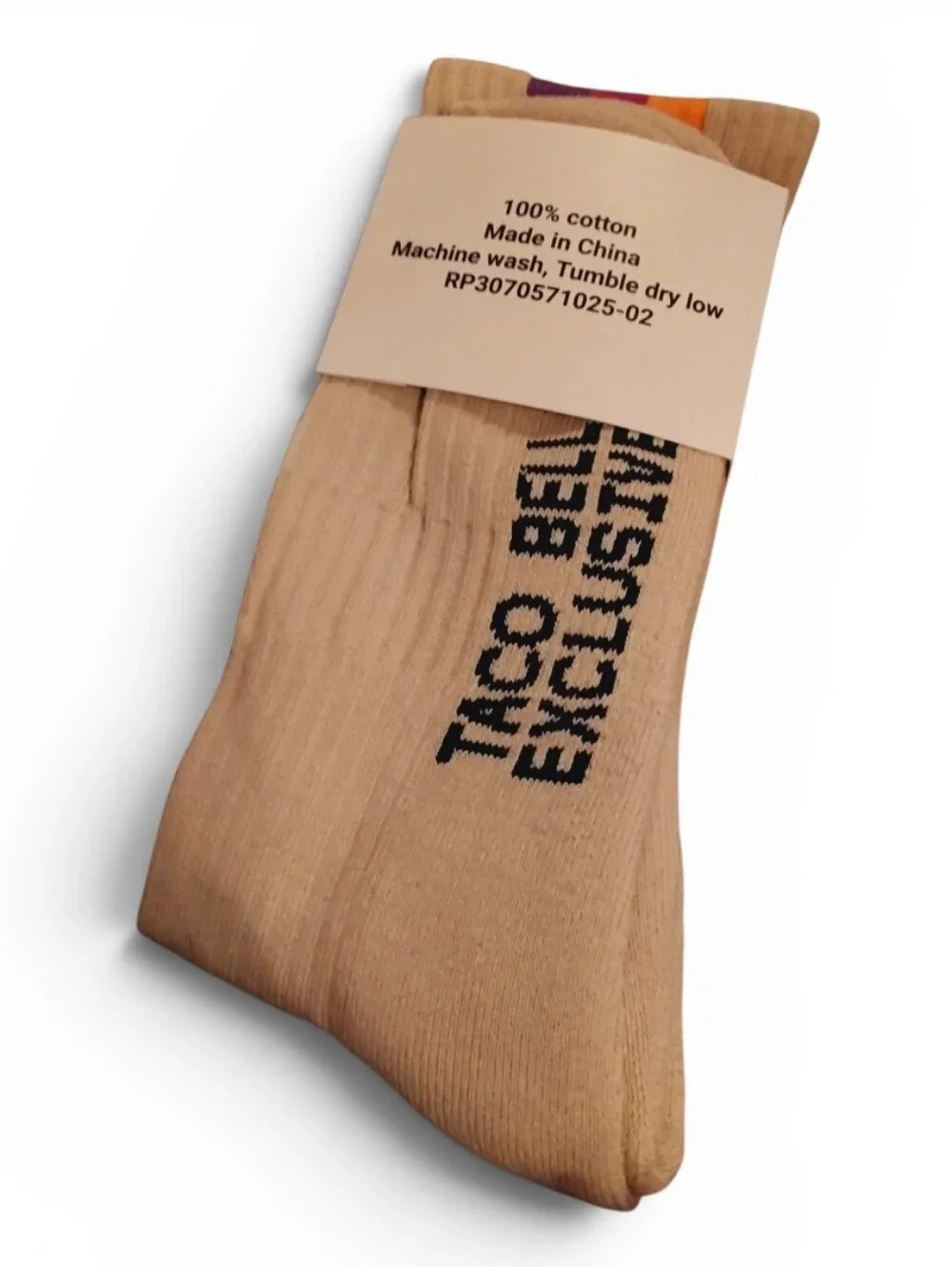 NWT - Taco Bell Tan 3-Stripe Crew Socks 100% Cotton New